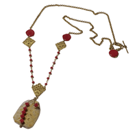 Fossil and Wire wrapped Swarovski Crystal Pendant Necklace with Toggle Clasp